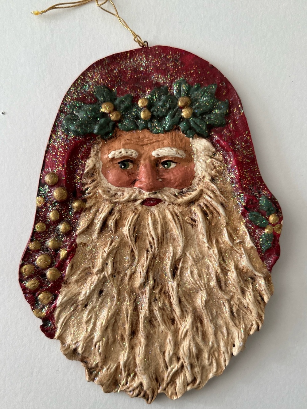 C.H USA Folk Art Thumbprint Fingerprint Clay Santa Claus Hanging Ornament